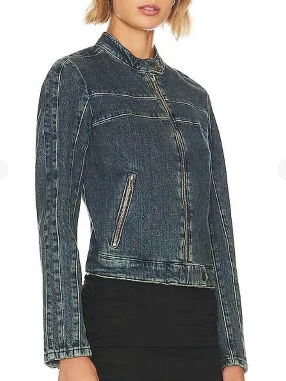 Free People We The Free Women’s Fast Lane Blue Denim Moto Jacket Size S